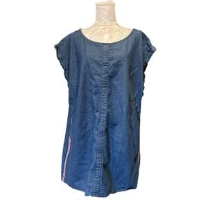 Denim Shift Dress Womens Sz 18 Cap Sleeve Retro Knee Length Skater Stripe Accent